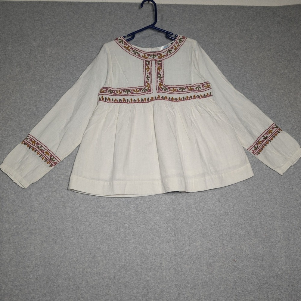 Guadalupe Kids Top‎ Size 8 White Cotton Embroidered Boho Folk Prairie Artisan
